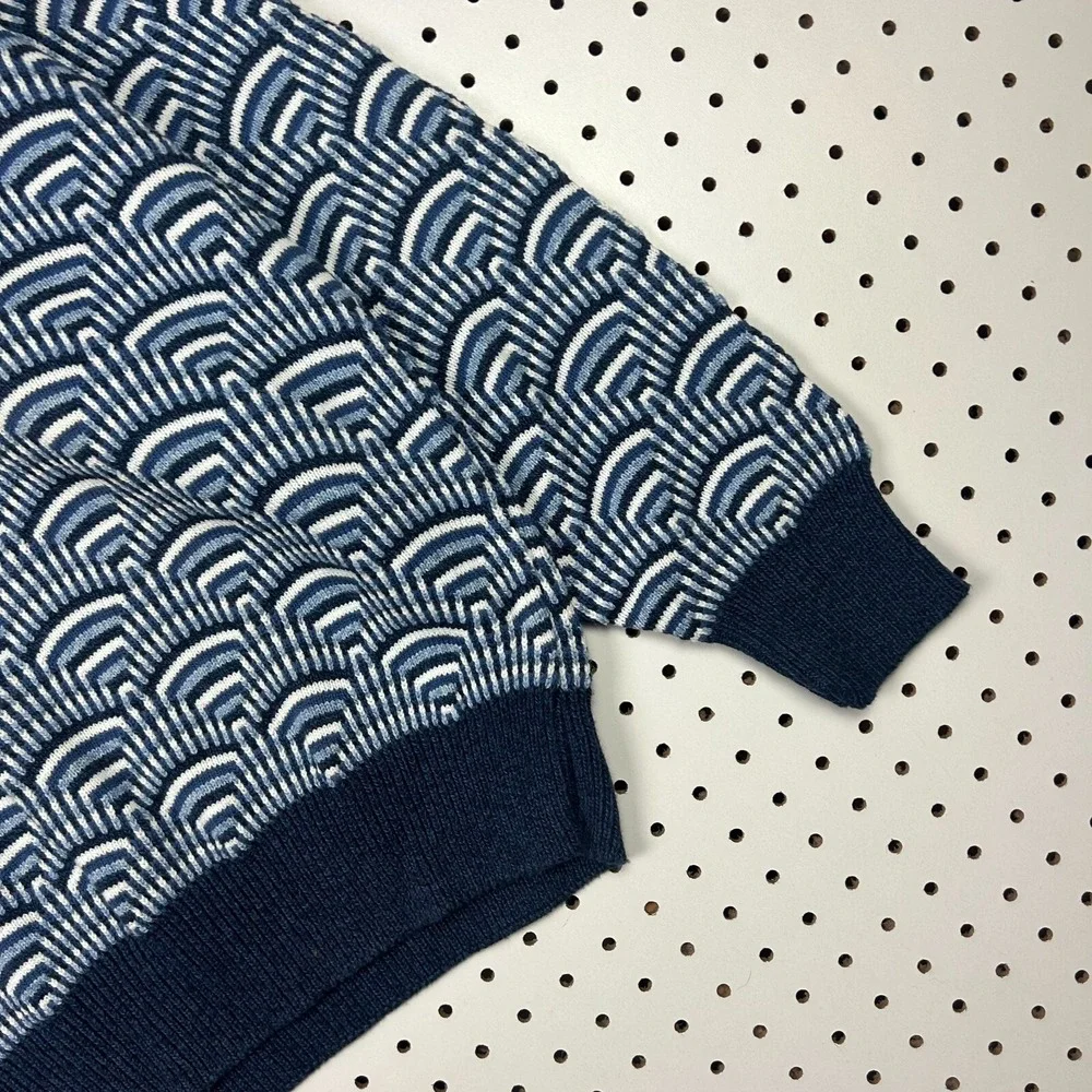 Vintage Chunky Knit‎ Sweater Size XL Blue Monochrome Design USA Grandpa 90s PDX